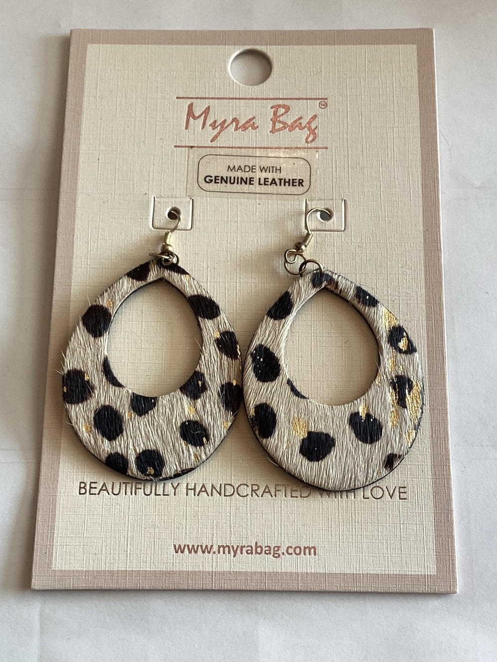 Myra Bag White Leopard Spot Teardrop Earrings with Gold Flecks
